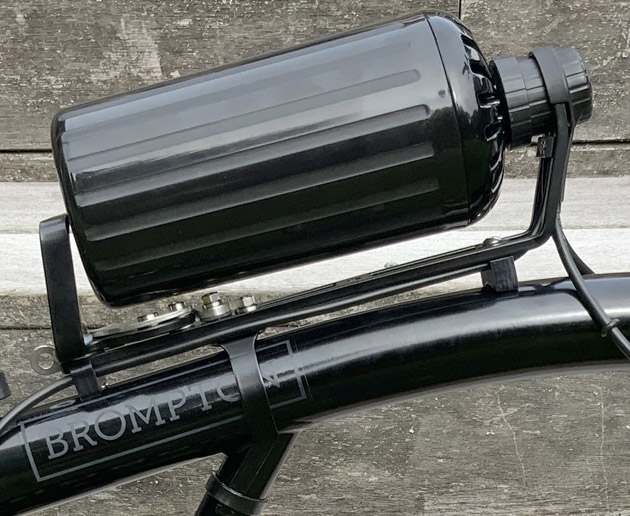 Cytronex Stainless Steel Bottle holder Mount shown clamped around diagonal tube