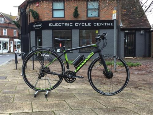 Customer's converted Cannondale Quick Carbon 2. This bike is fitted with our ebike electric assist kit.