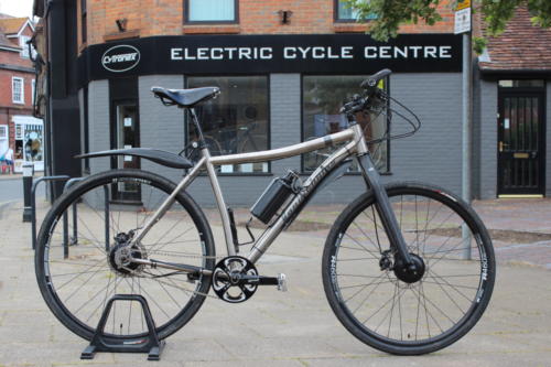 Customer's converted Van Nicholas Zion titanium touring bike with the addition of Cytronex C1 pedal assist ebike kit.